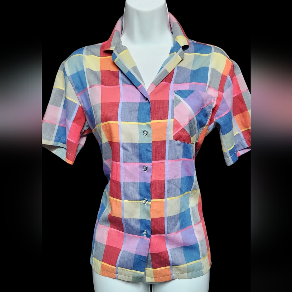 Vintage 80s Boxy Colorful Plaid Button Up